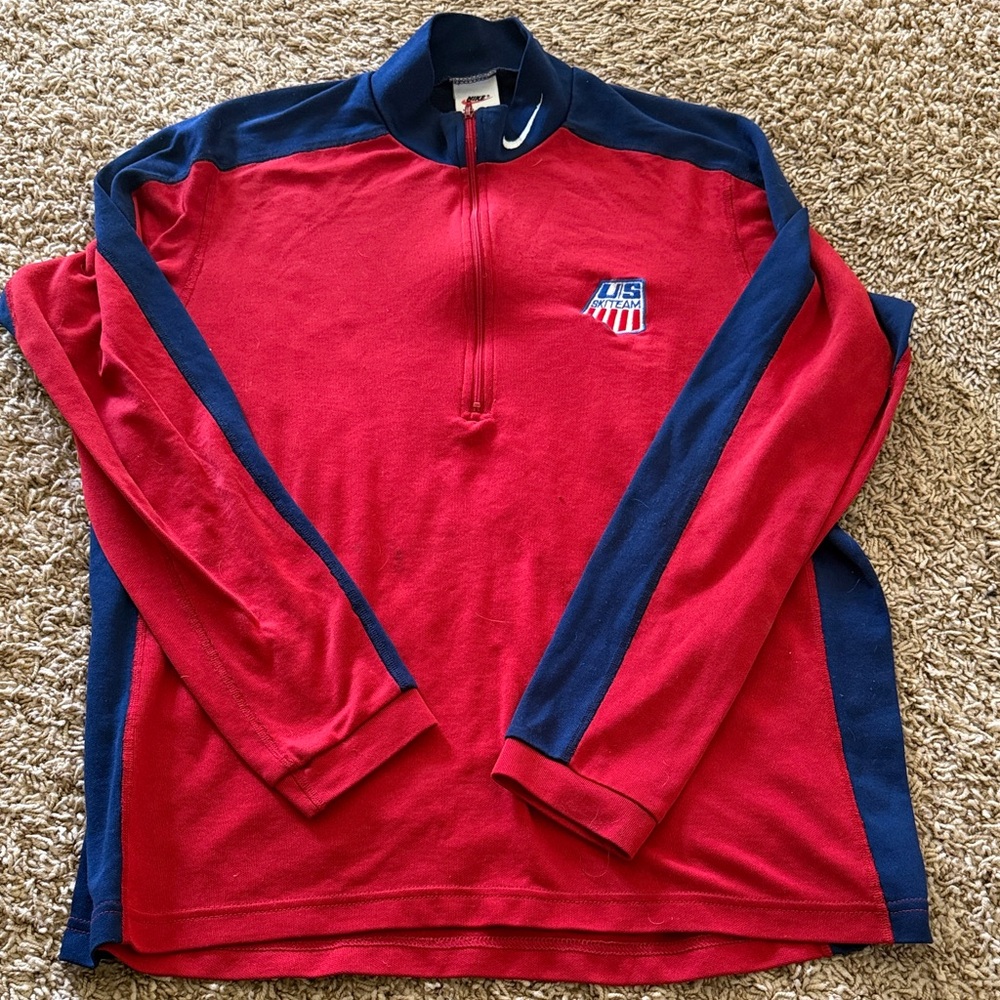 Vintage Nike Red and Blue US SKI TEAM Quarter-Zip Top🇺🇸